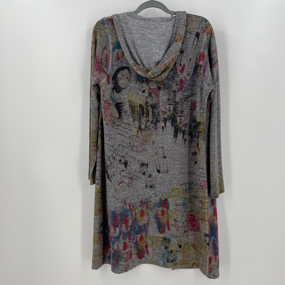 Inoah Art to Wear Hooded Duster Cardigan Jacket L Grey Open Front Made in USA - Picture 3 of 8